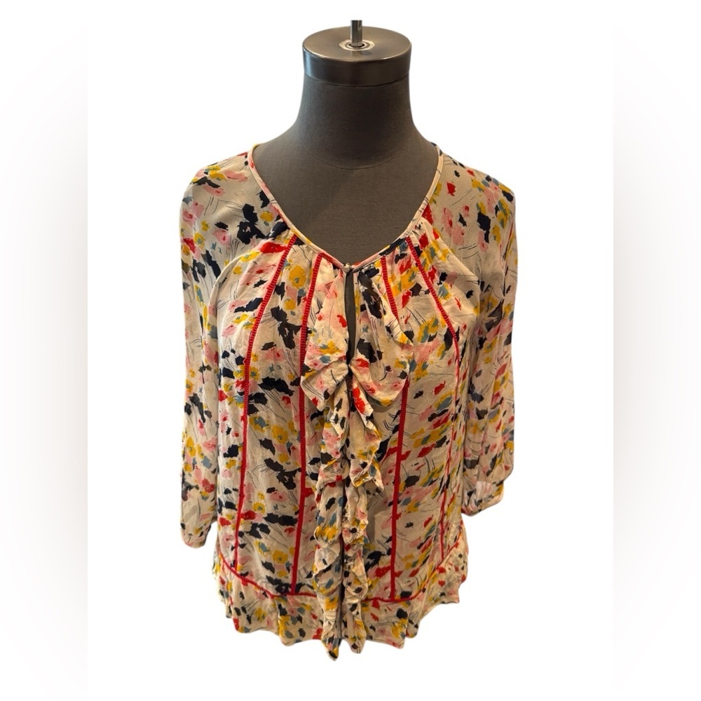 Diane von Furstenberg Silk Ruffle Floral Blouse M